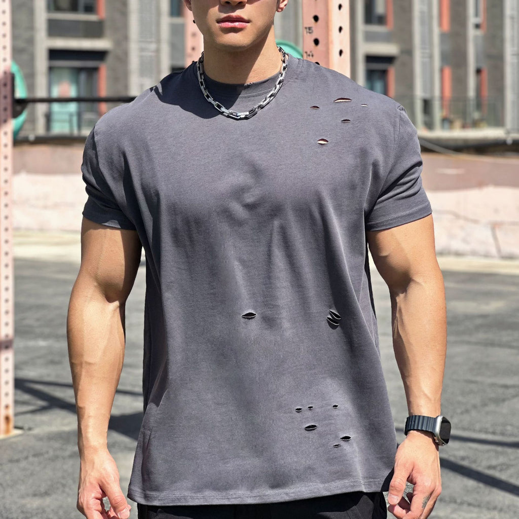 Sports musculaires Coton libre Fitness manches courtes Hommes