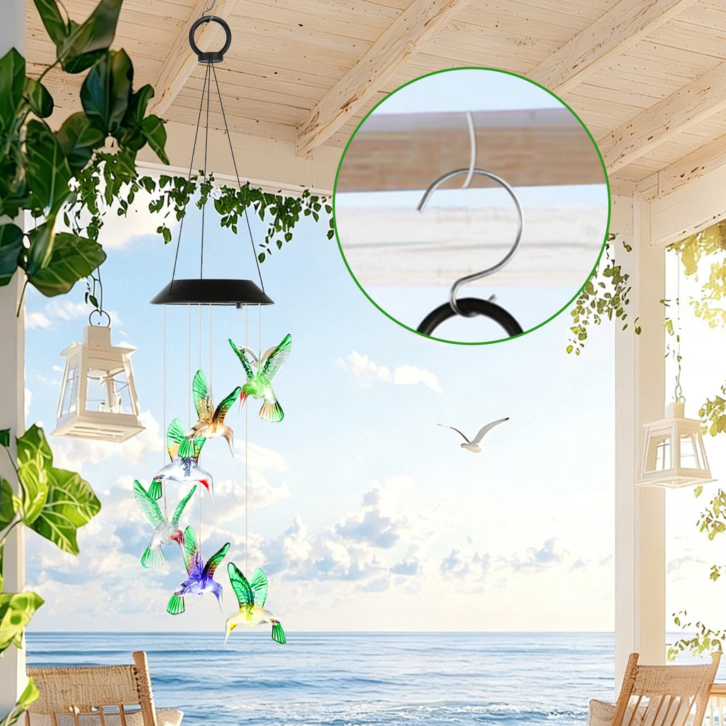 2Pcs Solar Hummingbird Wind Chime 7 Couleur Changement de souffle Chime pour l'extérieur IPX4 Imperméable