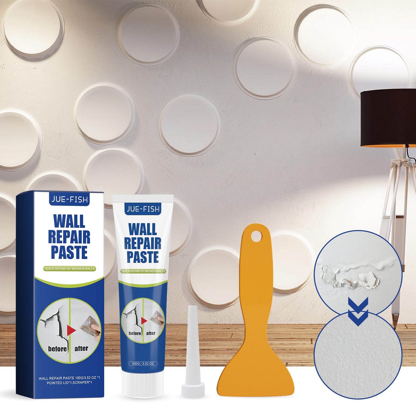 Pâte de réparation murale 1 0 0g Bouteille-1 Scraper-1 Aiguille Tip1box