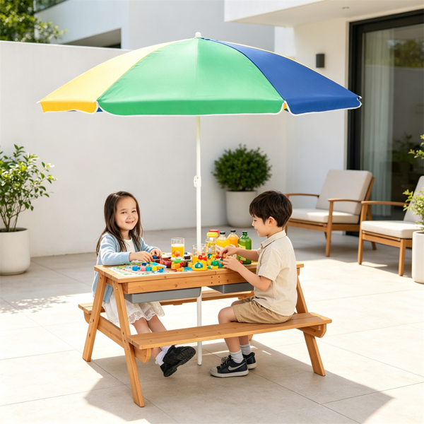 3-en-1 Table de pique-nique pour enfants avec parapluie réglable