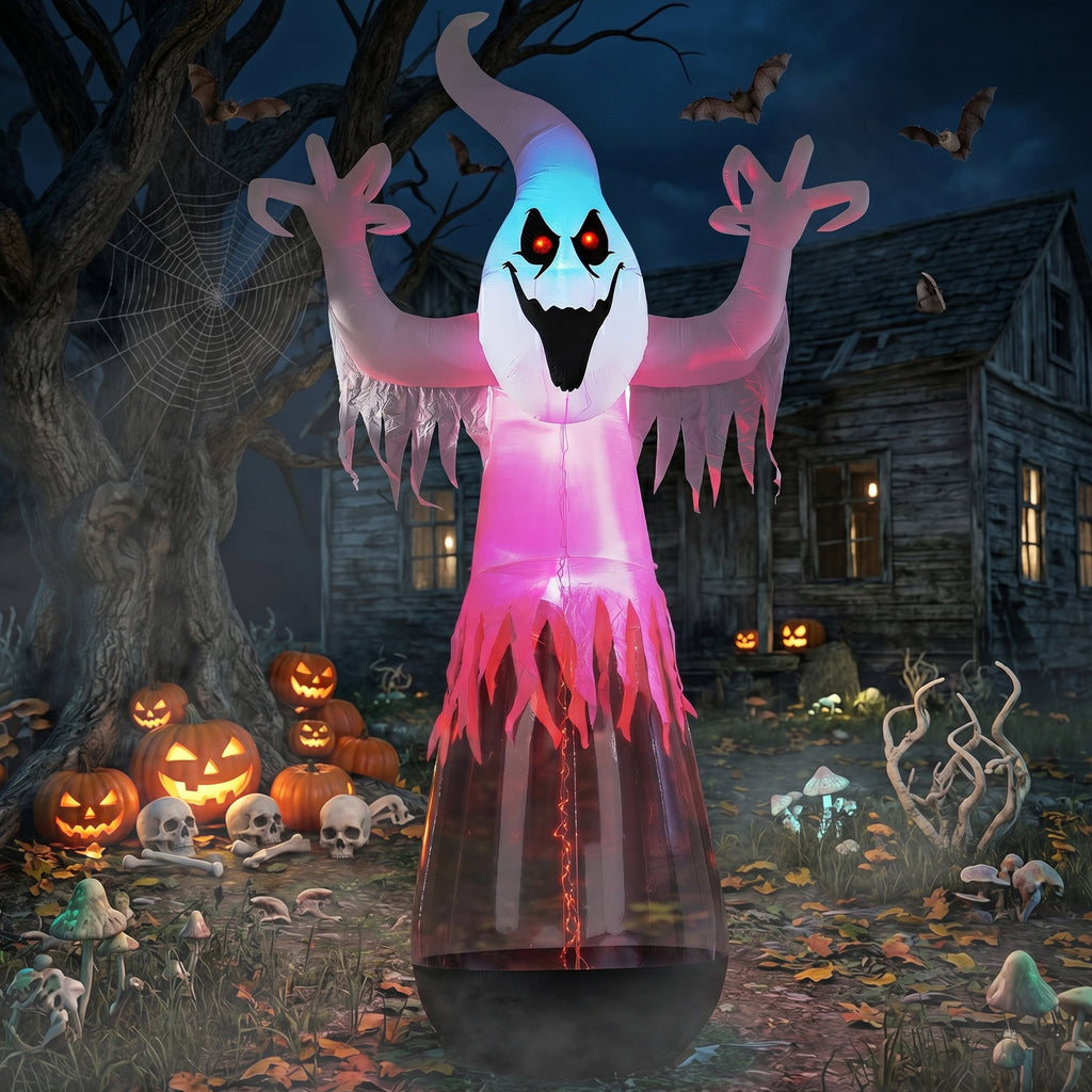 12 pieds gonflable Halloween Decor demi-corps PVC clair Fantôme blanc avec 2 lumières LED & 1 étrier