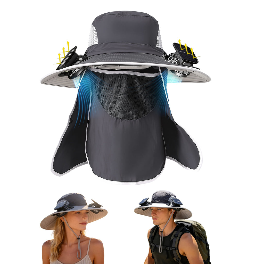 1Pc 2 En 1 Solar Fan Hat UPF50 Chapeau de soleil avec ventilateurs large Brim Chapeau de pêche avec couverture de visage Nec