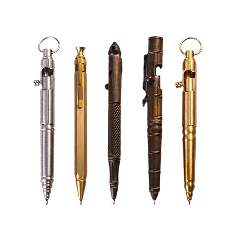 Stylo tactique en métal de type bolt en cuivre pur rétro