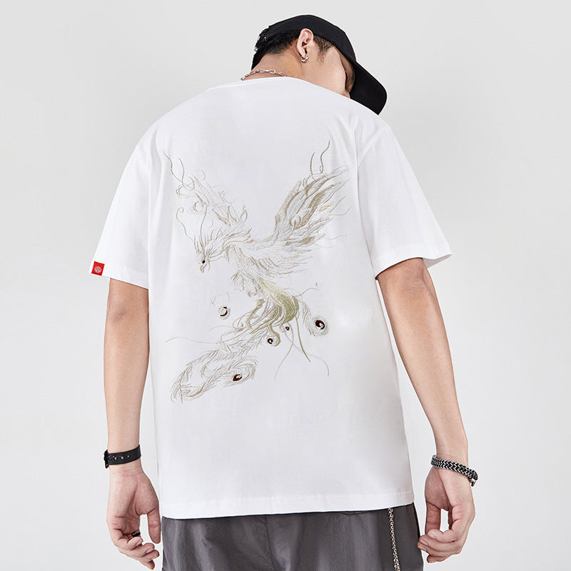 National Tendance Chinese Style Homme Phoenix Brodé demi manches Streetwear Marque