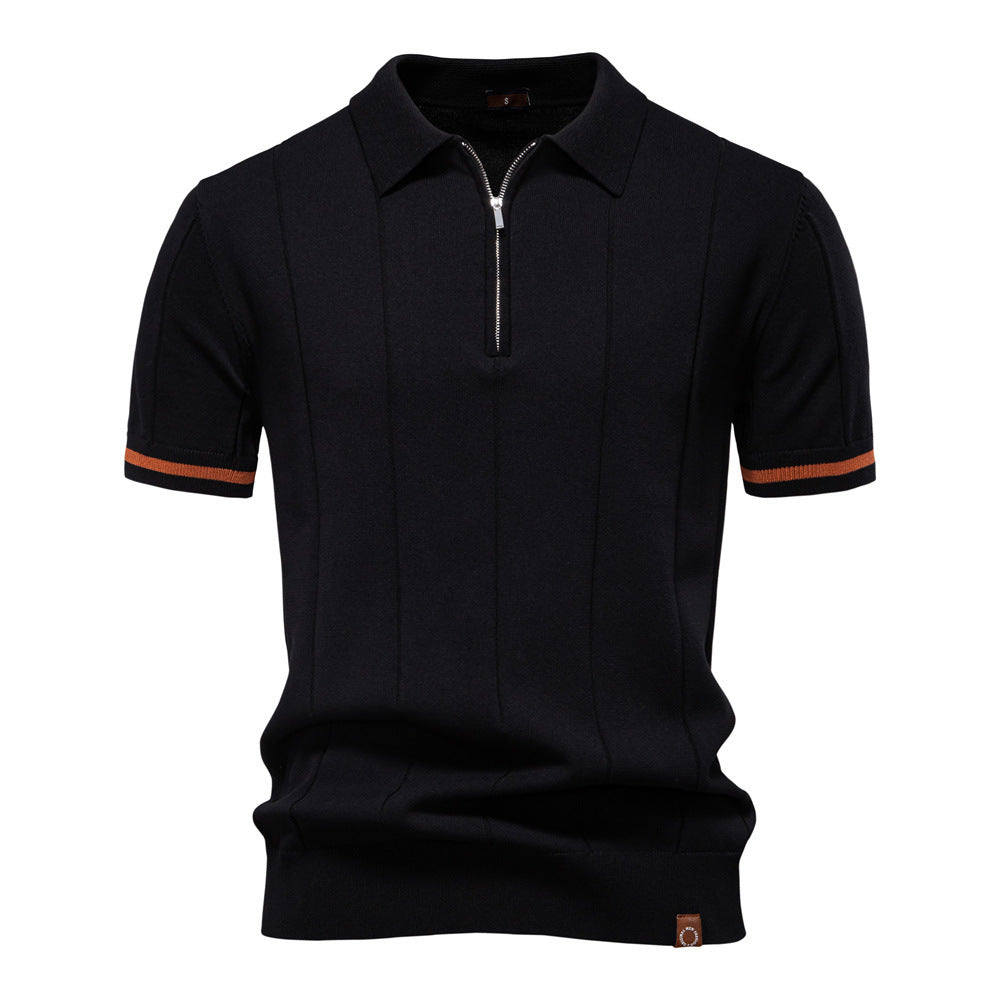 Polo tricoté casual homme avec un col tournant et manches courtes