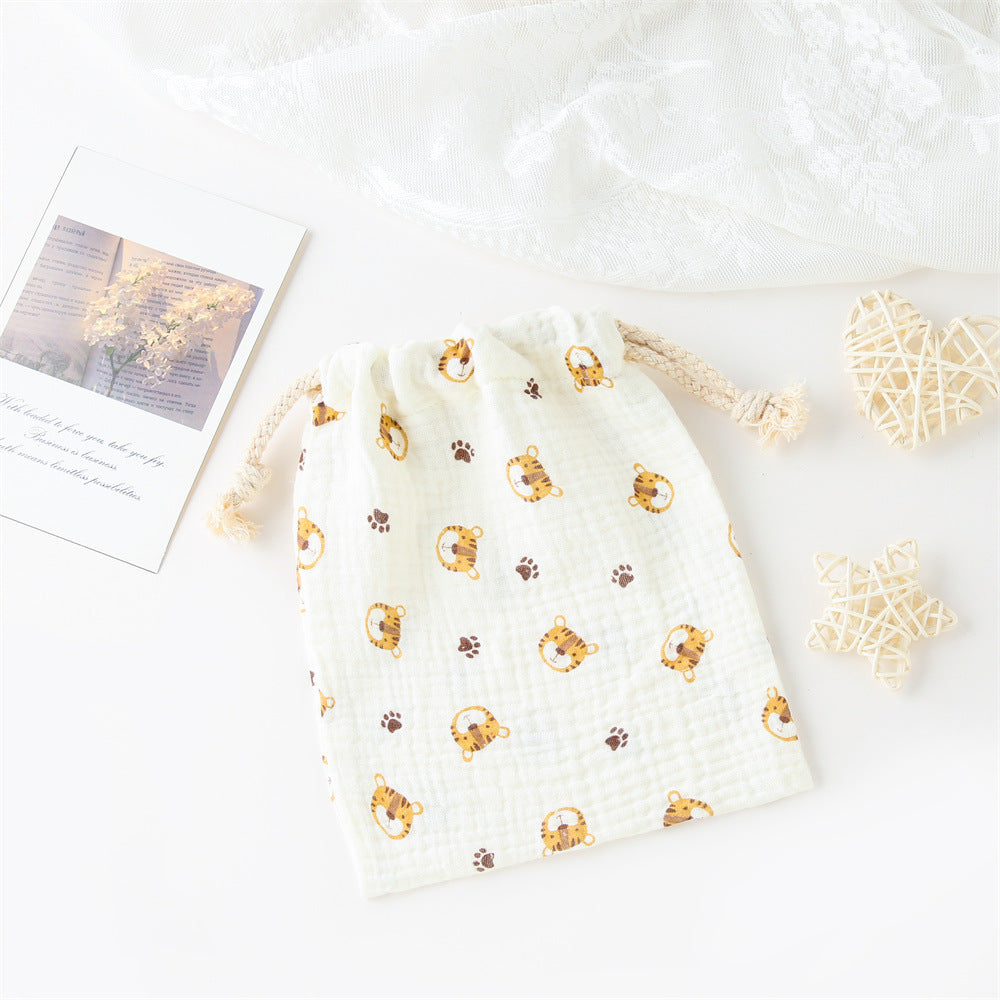Double couche Drawstring Pocket Cotton Imprimé Crêpe Bib Sac de suspension