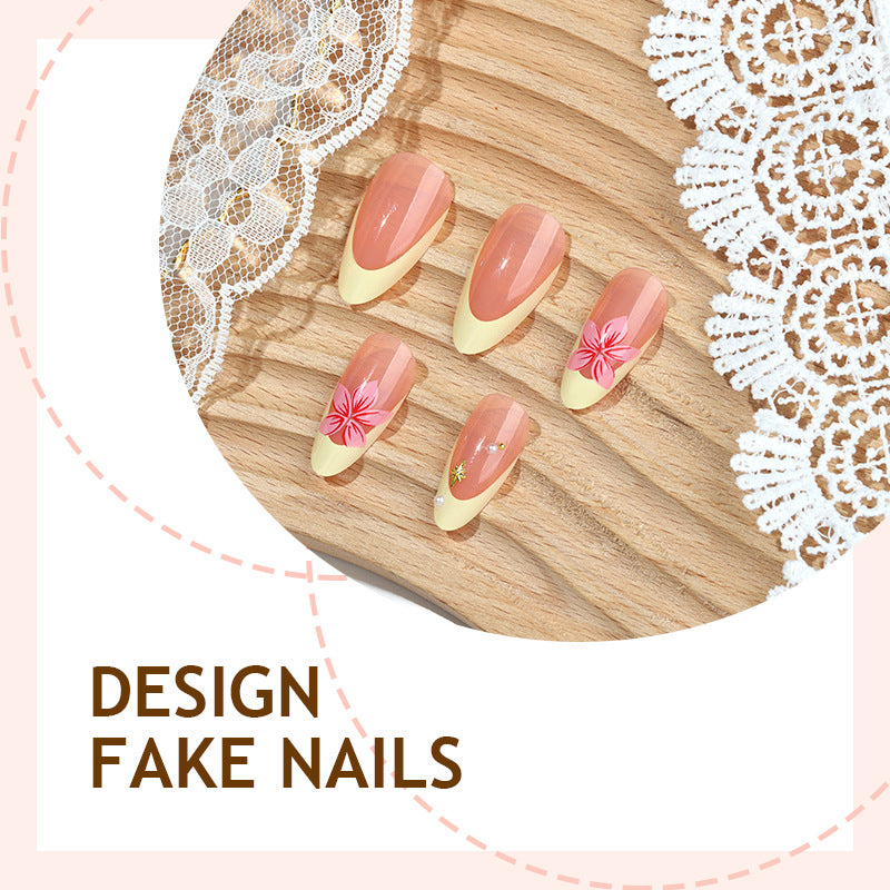 Conseils d'ongle floral 3D de style français nu dans le style Instagram