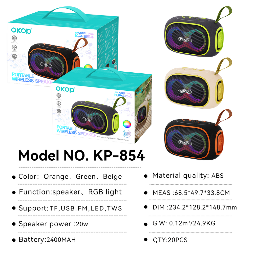 KP-854 Meilleures ventes Bluetooth haut-parleur sans fil Poignée portable RGB Éclairage Modèle Bat longue