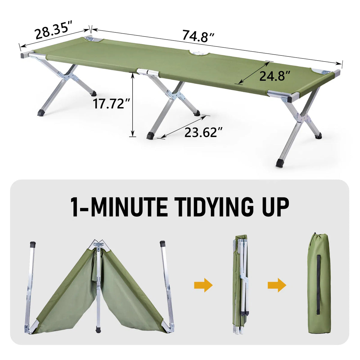 [Ancien code : 27860141]RHB-03A Lit de camping pliable portable avec sac de transport Army Green
