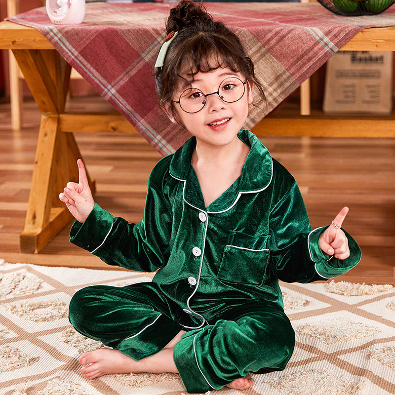 Ensemble de pyjamas de couleur unie de velours d'or pour enfants