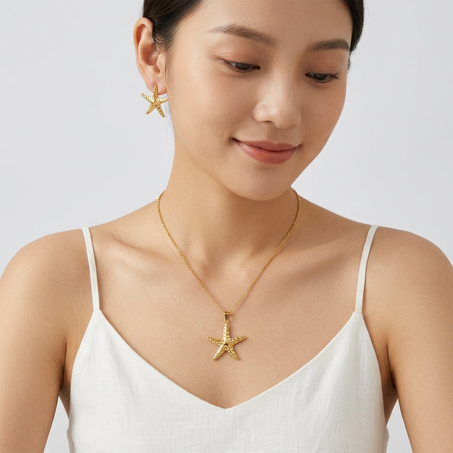 Été Ocean Starfish Bijoux Set chaîne de câble couleur or Collier correspondant Starfish Stud Ea