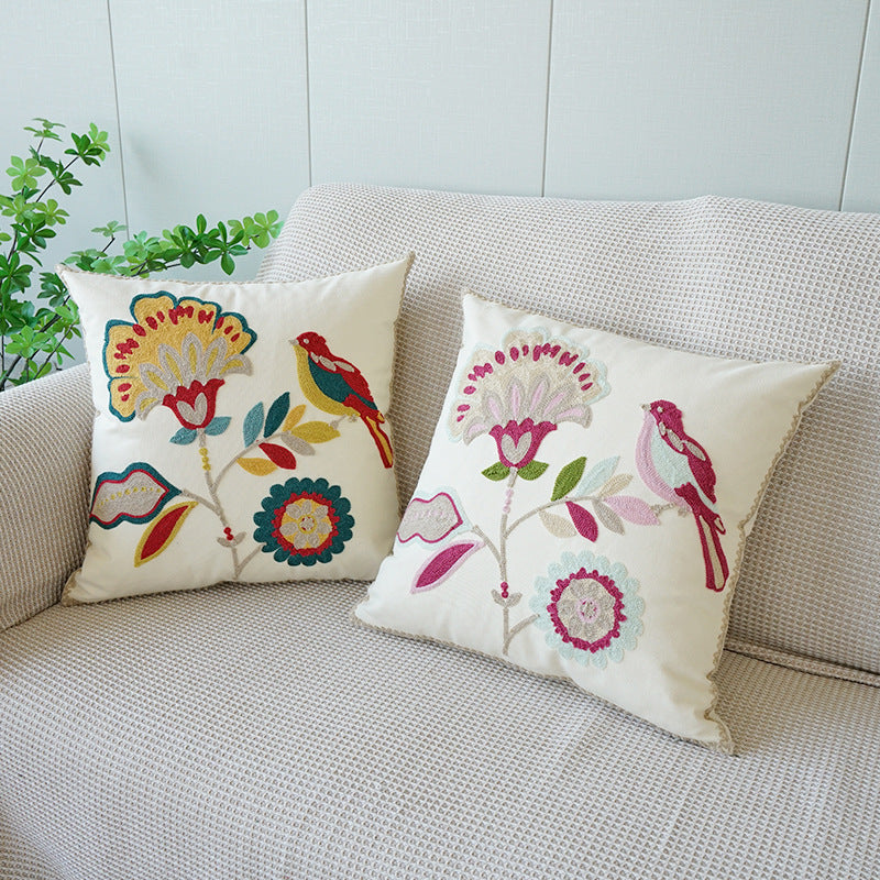 Coussin floral brodé de style pastoral pour canapé salon