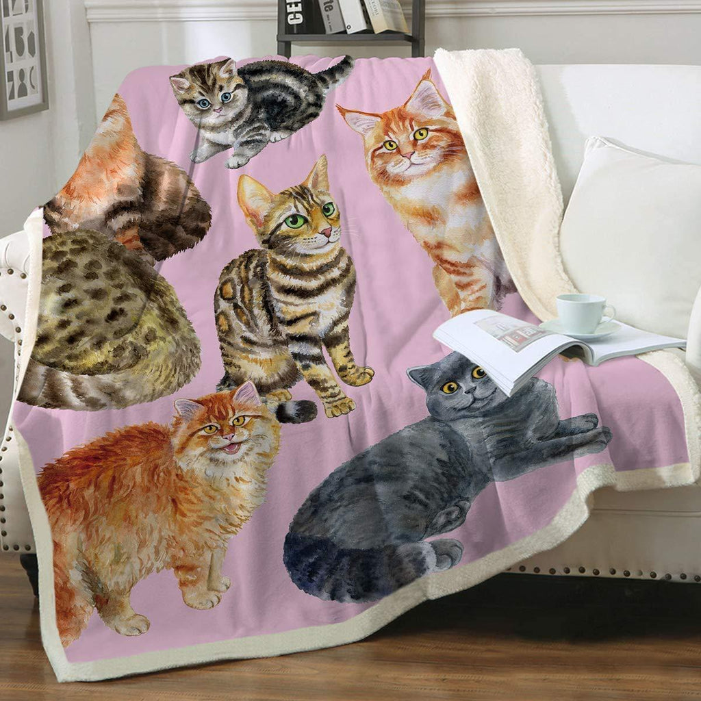 Cat Sherpa Blanket Animal Pattern Printing Enfants double couche