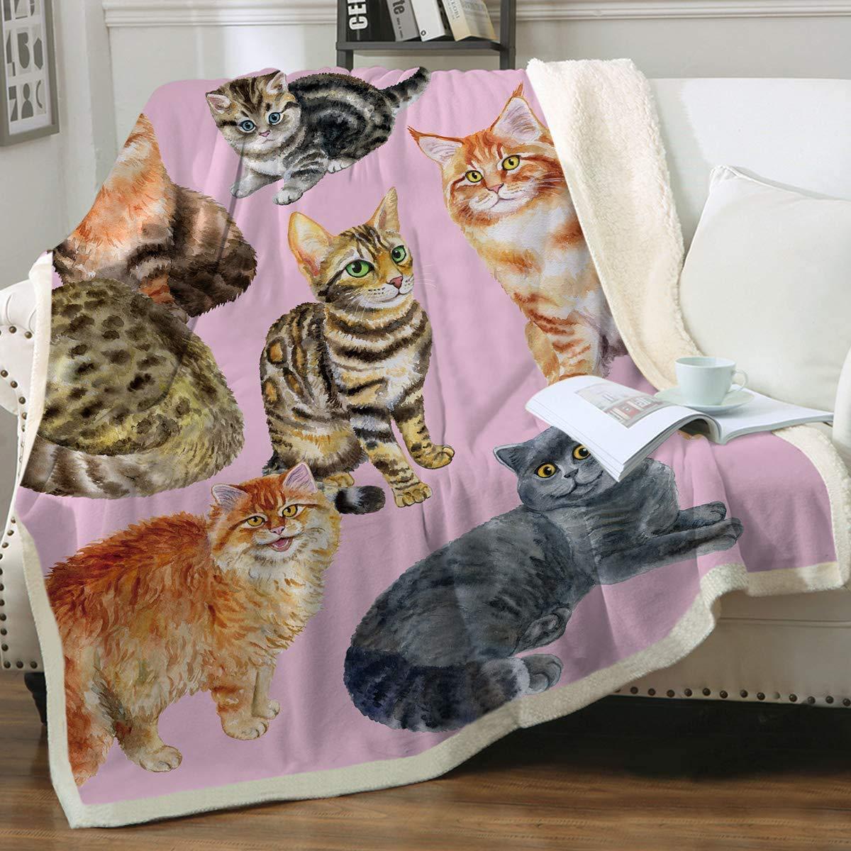 Cat Sherpa Blanket Animal Pattern Printing Enfants double couche