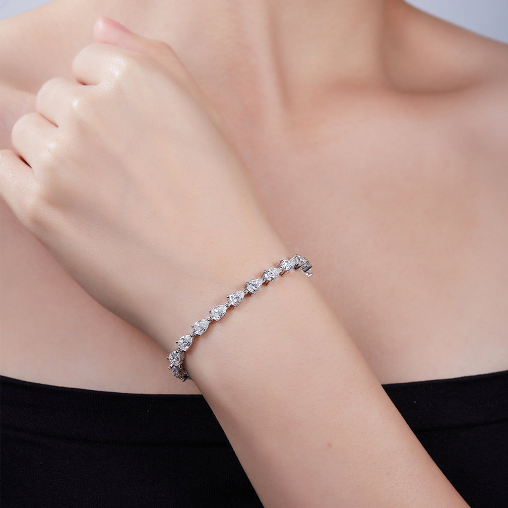 S925 Argent Sterling Pear Cut Moissanite Bracelet de tennis 6x4mm D Couleur VVS1 16-18-20cm GRA