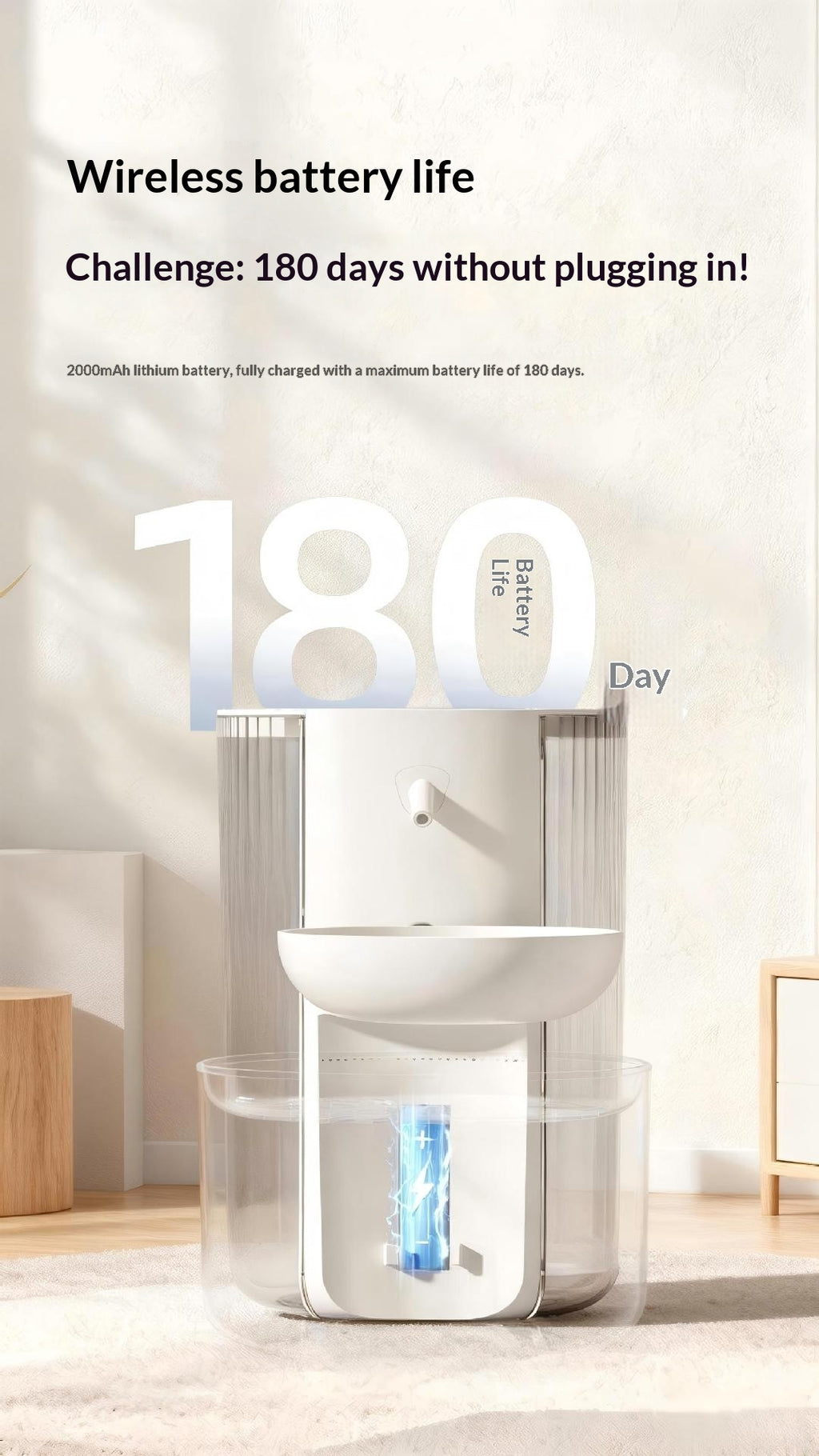 Smart Constante-Température 3L Fontaine d'eau pour animaux avec séparation de l'eau propre et rinçage Mec