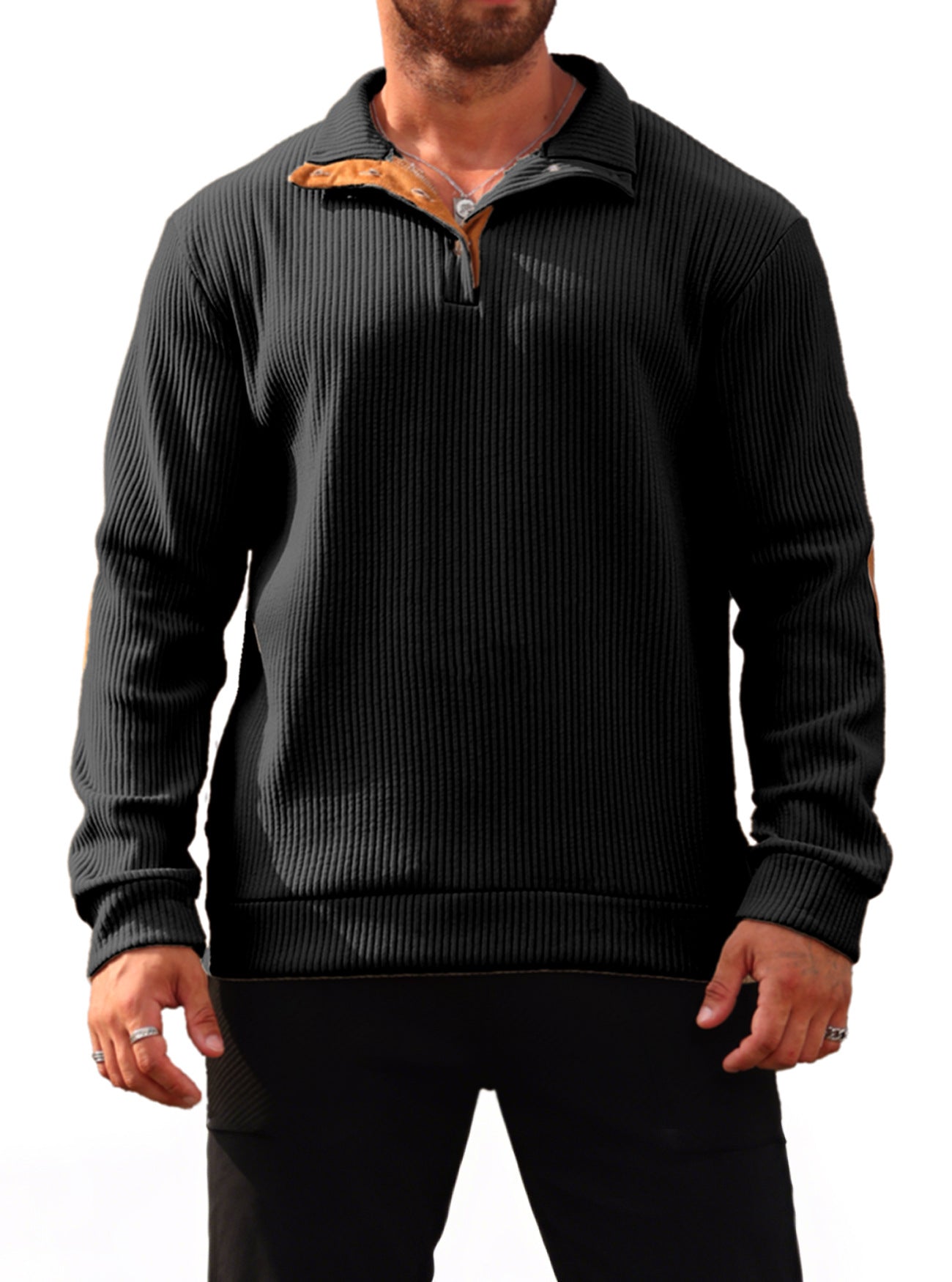 Sweat-shirt de printemps & automne couleur solide Jacquard