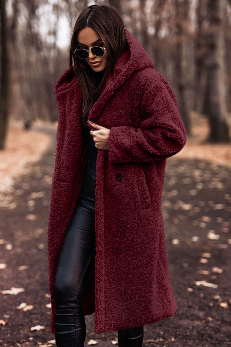 En-Stock Amazon Supply Automne et hiver Mode Long Solid Couleur Long-Sleeve Woolen Femmes