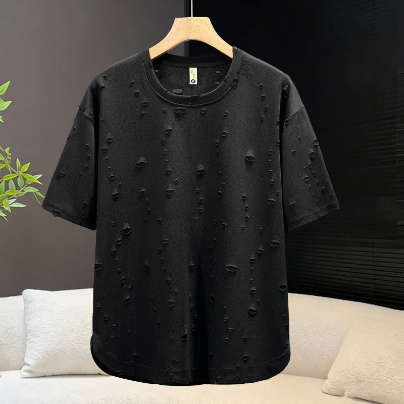 T-shirt à col d'équipage de style Américain pour hommes Baggy avec détails et toile respirante