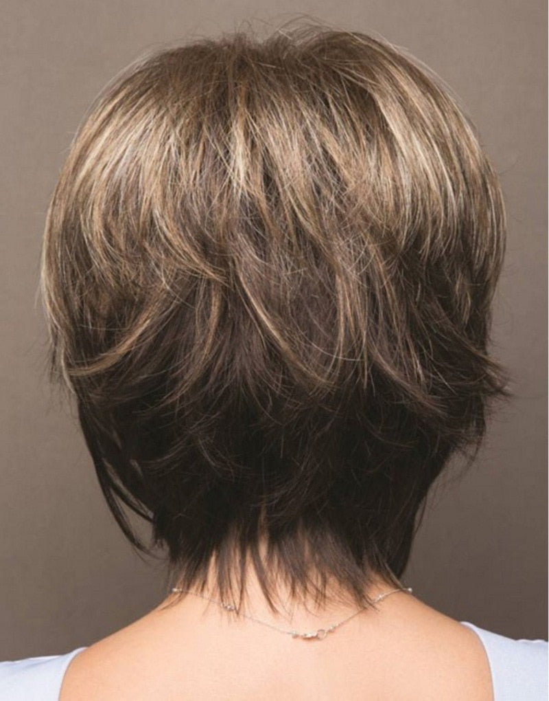 Mixte Blonde Brown Perruques courtes Perruques cheveux naturelles Perruques cheveux résistant à la chaleur