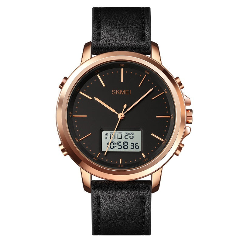 Casual Spiral Sports couronne en cuir alliage rond épingle pointeur mâle montre électronique