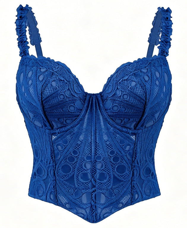 Cut Out Corset Chest Vest Asymétrique Floral Retro Français