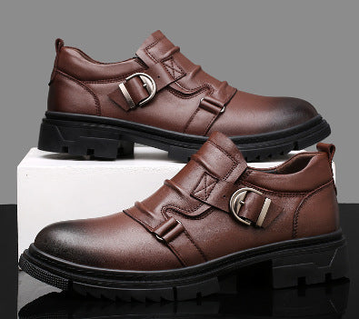 Chaussures en cuir véritable à semelle épaisse polyvalente pour hommes fabriqués à partir de cuir de vache à grain complet