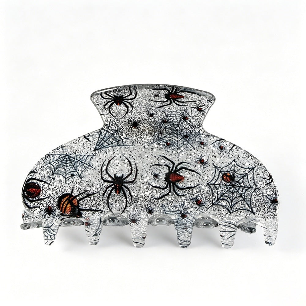 Clip de griffe de requin d'Halloween - Ghost Pumpkin Black Cat Print Hair Accessory for Women Girls P