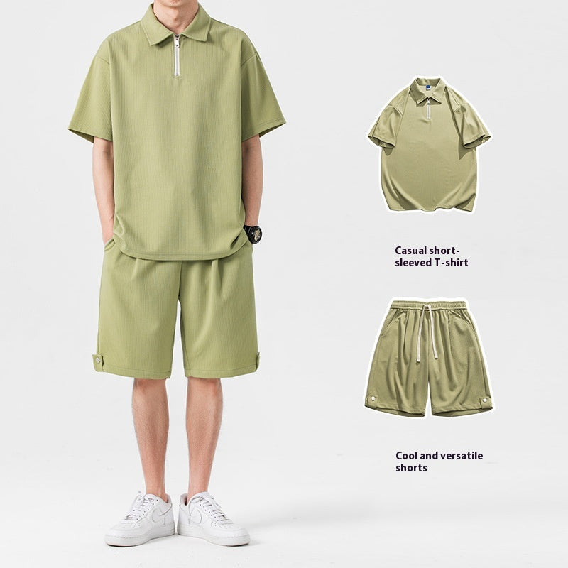 Polo Shirt Sports Shorts Trendy Solid Color Couple's Outfit