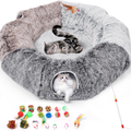 Large Cats Tunnels For Indoor Cats Fluffy Warm Cat Bed And Detachable Cave Tunnels With 20 Pet Toys, Donut Tunnel And Variety Kitten Toy Set For Playi