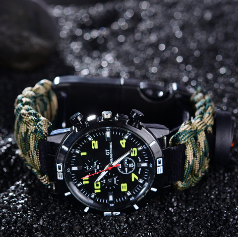 6 En 1 Ttictos Al Aire Libre EDC Supervivencia Ajustable Pulsera Brjula Rescate Paracord C