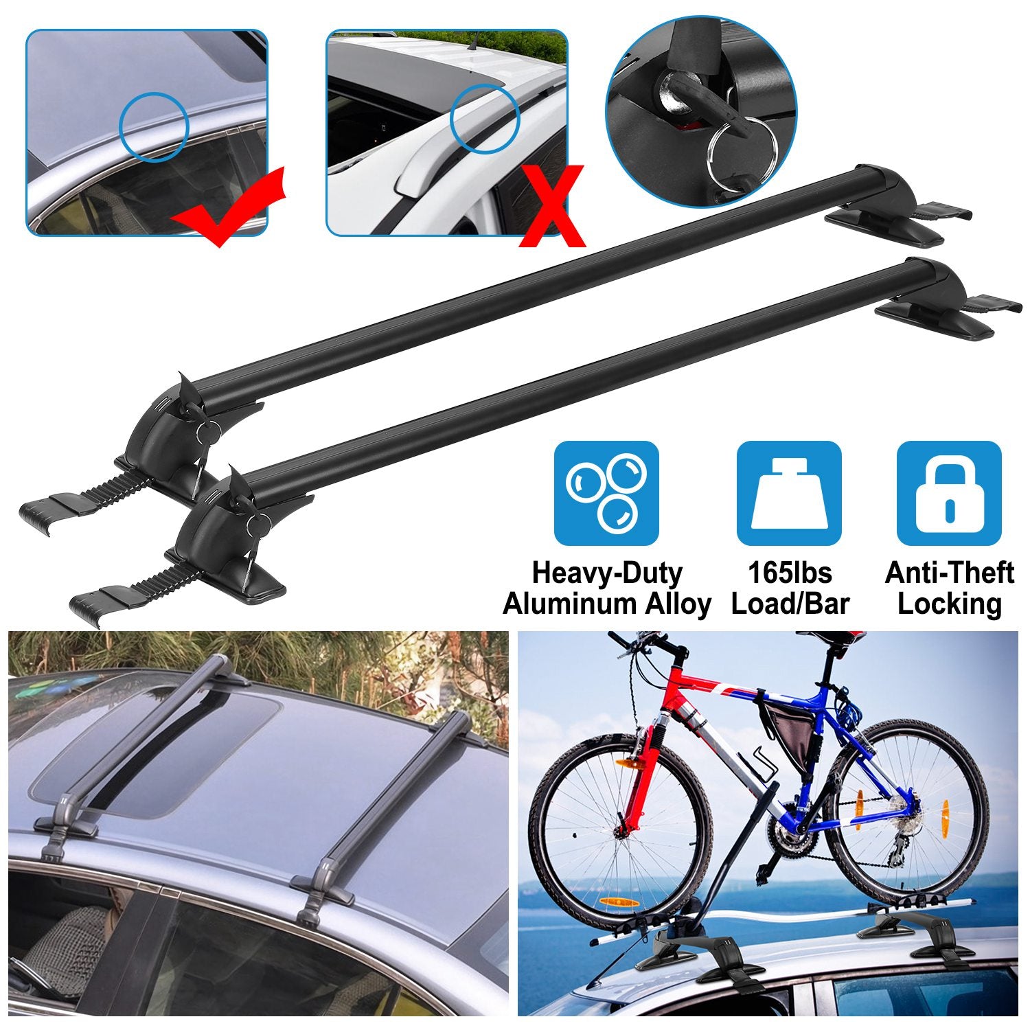 2PCS Universal 110cm Rack de voiture de 43 pouces Rack Cross avec anti-vol de verrouillage réglable Windo