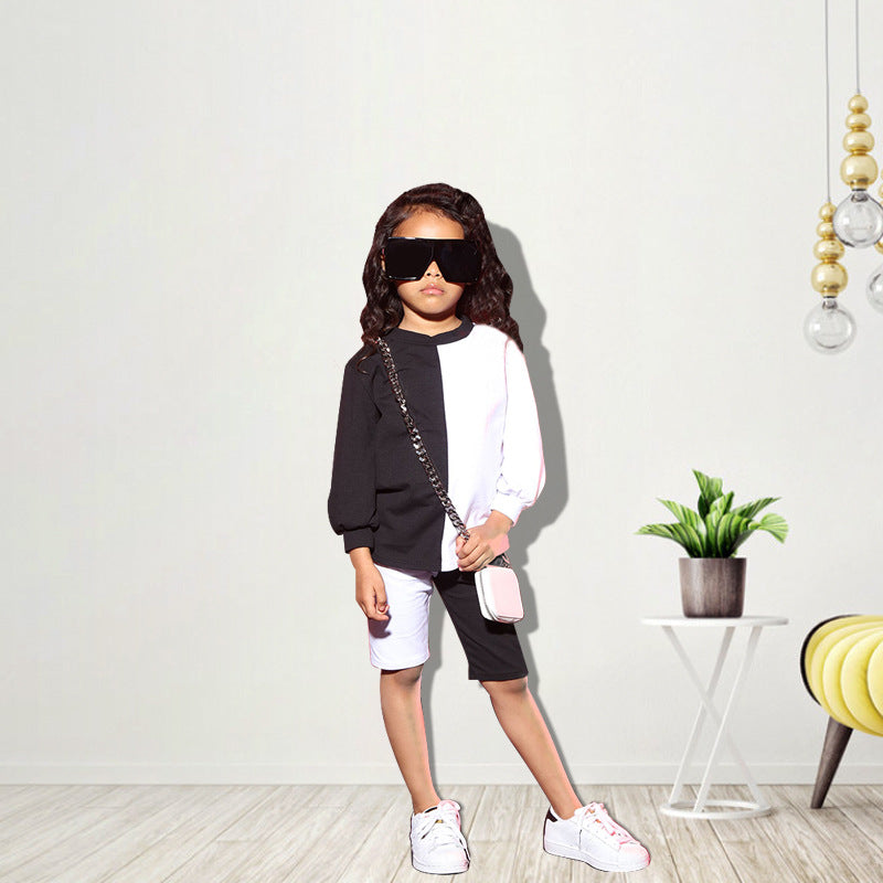 Black and white contrasting color Parent-child style