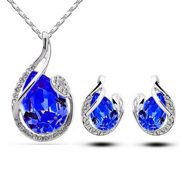3pcs Strass Collier ensemble avec boucles d'oreilles Mode en forme de goutte d'eau pour femmes Val