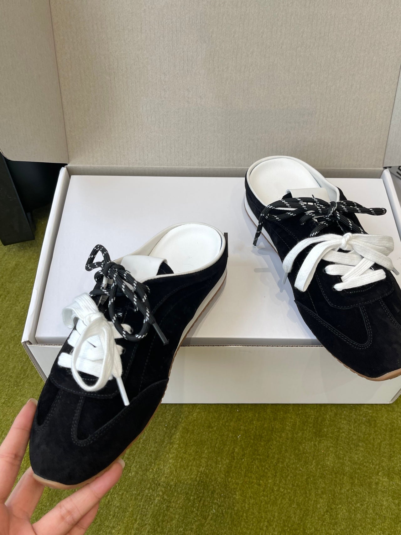 Femmes Mule Style Vintage Couleur Block Dentelle Up Trainer Sneakers Summer Casual Toe fermé Sli