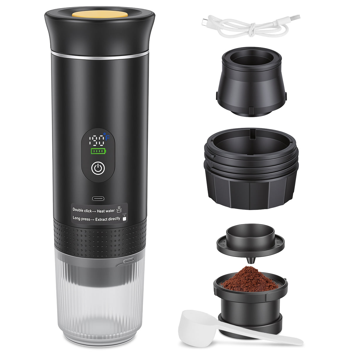 3 In 1 Portable Espresso Machine Cordless Mother's Day Self-Heating Coffee Maker with 7500mA