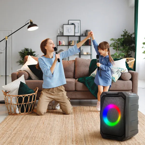 Haut-parleur de partie sans fil portable avec lumière LED 2 sans fil Mics télécommande TWS Music Ac