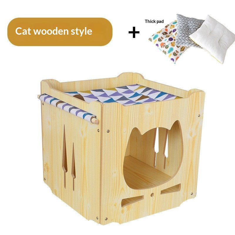 Lit d'hamac pour animaux de compagnie en bois double-layer intégré