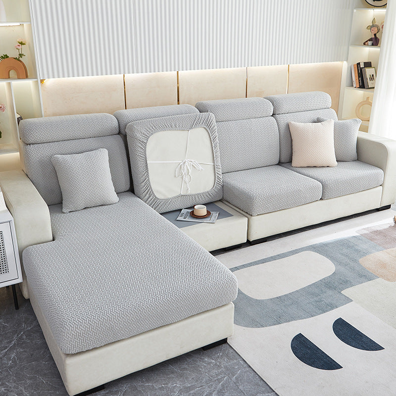 Couvercle simple de canapé Jacquard anti-poussière couleur solide Coussin de siège long de la chaise