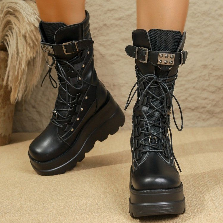 Plus-size Dark Versatile Edgy Punk-style Platform Fashion Bottes