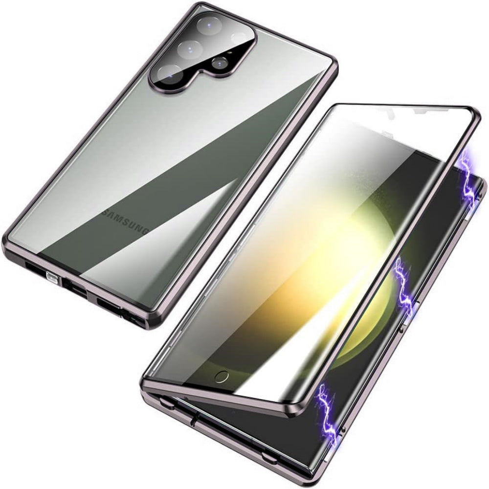 Magnétique King Case Téléphone métal brillant Magnetic HD Peep-proof Buckle miroir résistant à la chute