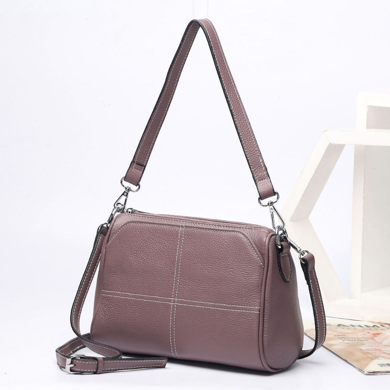 Sac à épaule et à croix en cuir pleine fleur pour femmes