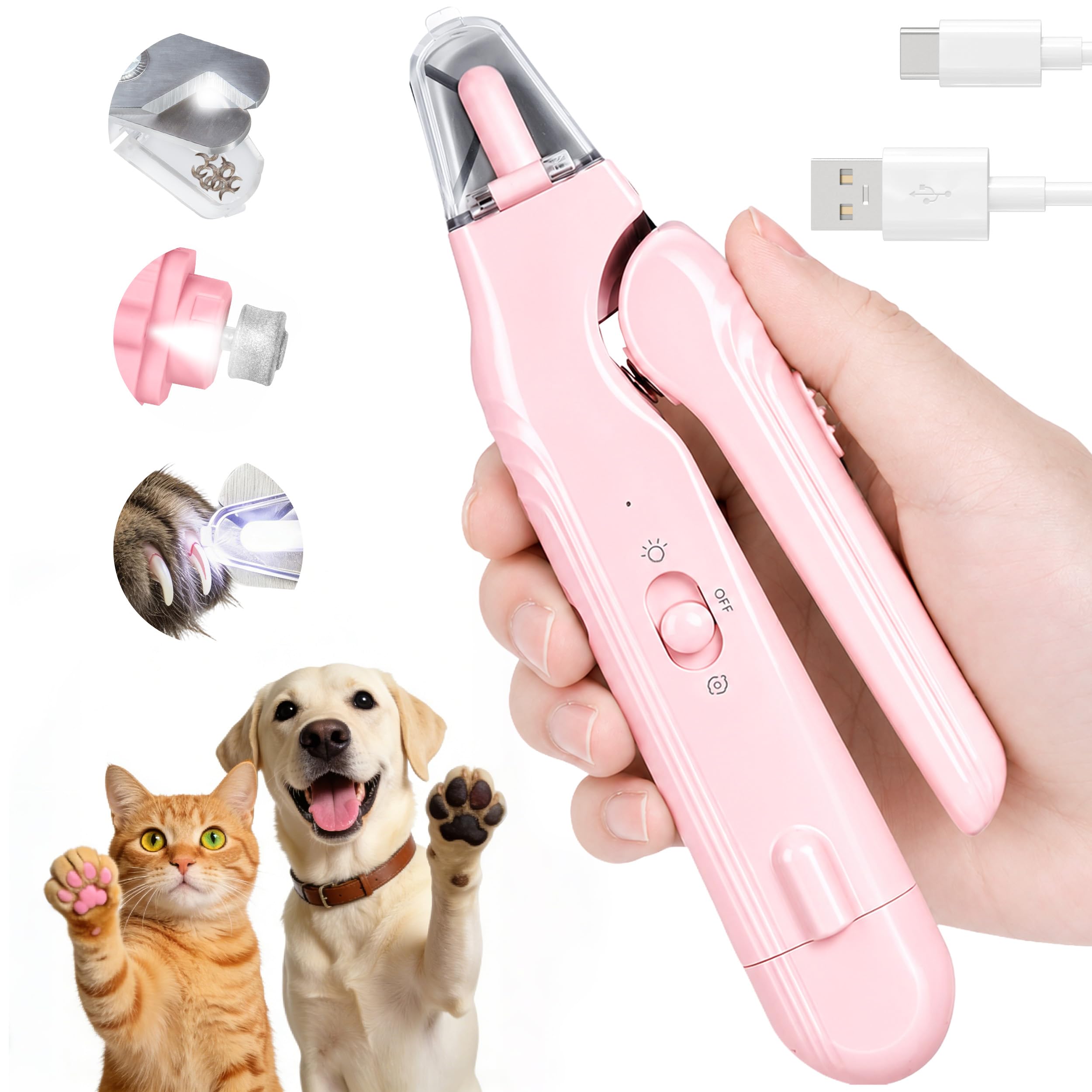 2-en-1 Clippers pour ongles de chien avec lumière - Poignard électrique pour ongles pour petits grands chiens
