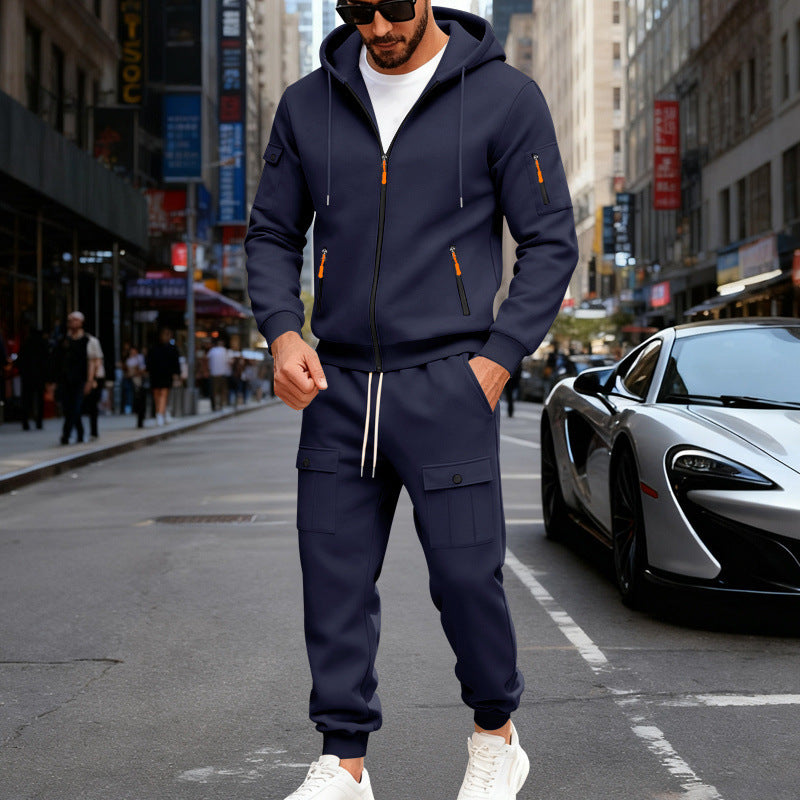 Jogging polaire homme, ensemble sweat à capuche et pantalon coupe ample