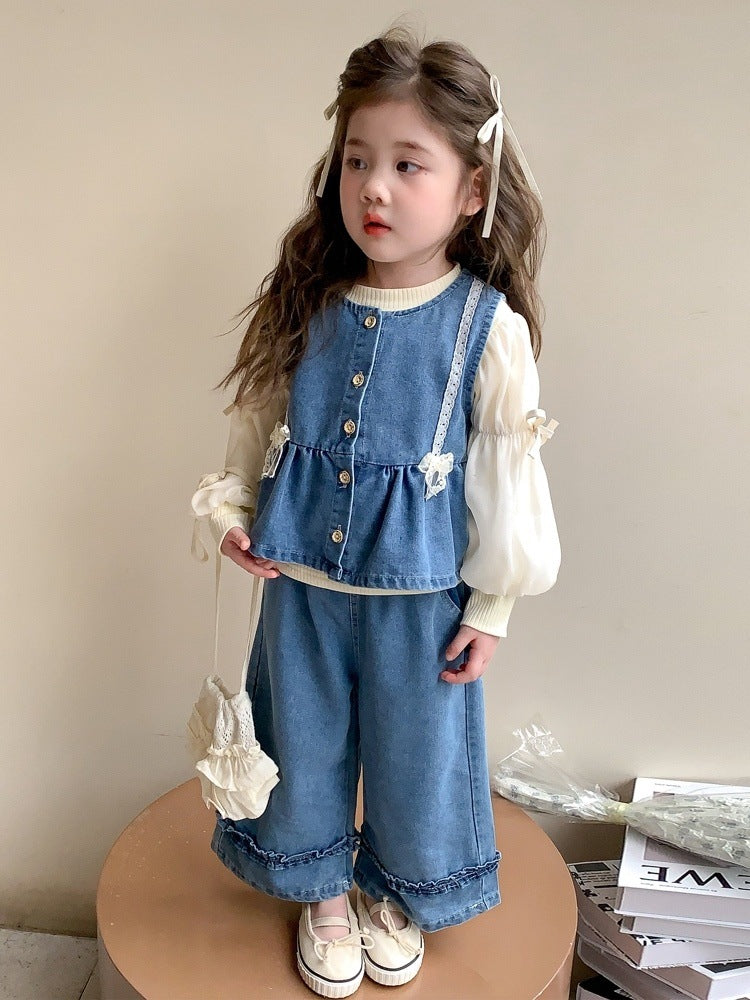 Pantalons de printemps à trois pièces pour filles Veste et large-lég