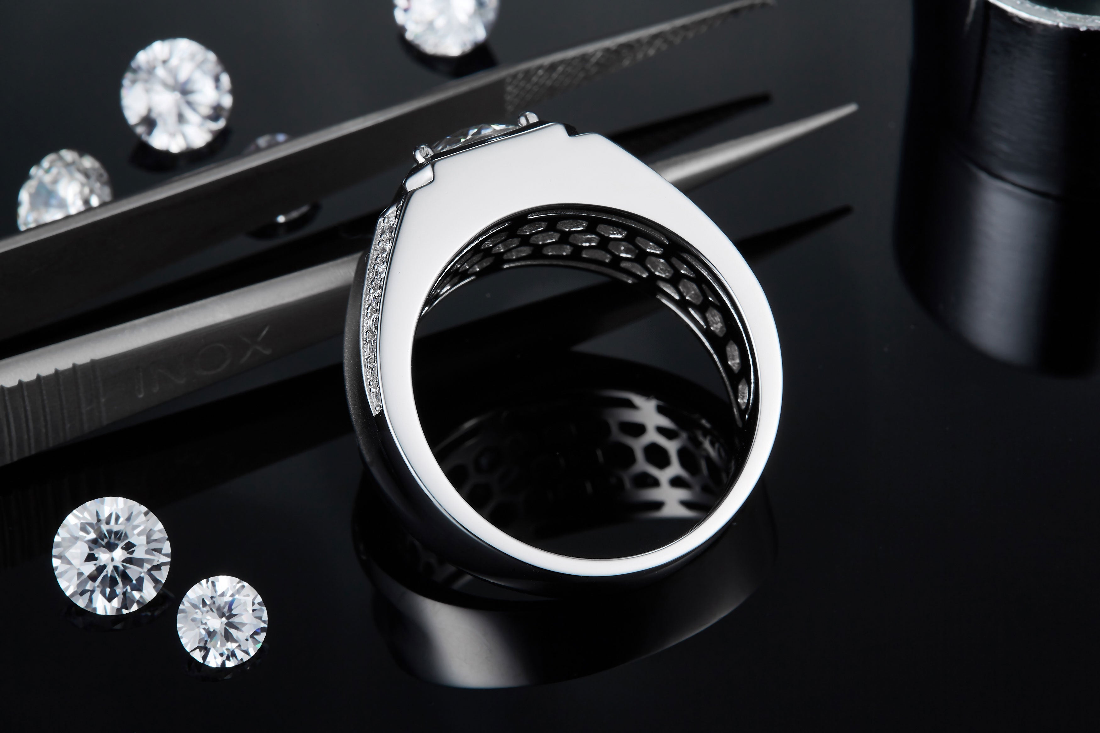 S925 Argent Sterling 2ct Moissanite Anneau Homme