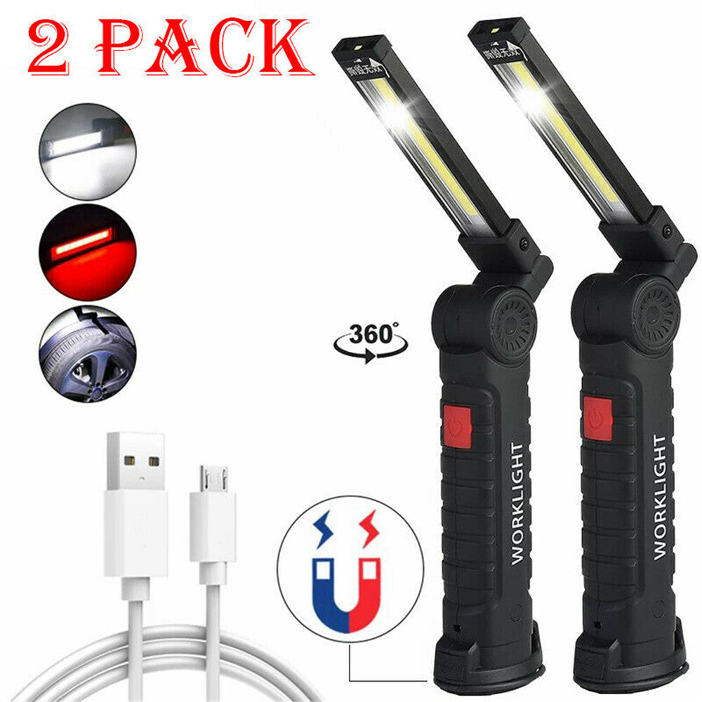 2PCS 5Modes Magnetic Rechargeable COB LED RED Lampe de lumière de travail Folding Torch USA