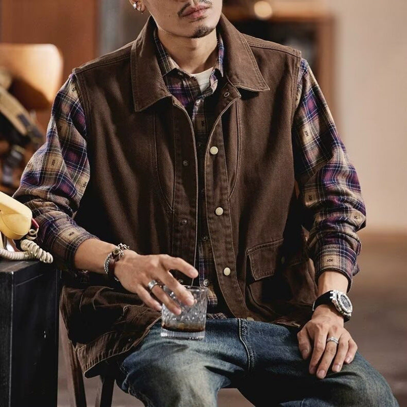 Hommes Outdoor Loose-fit American-style Vintage Vêtements de travail Vest Jacket