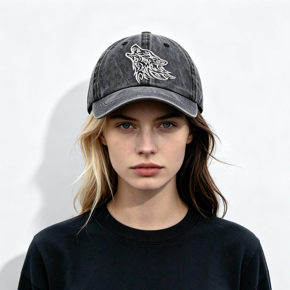2pcs Tribal hurling Wolf Brodé Vintage lavé Casquette de baseball