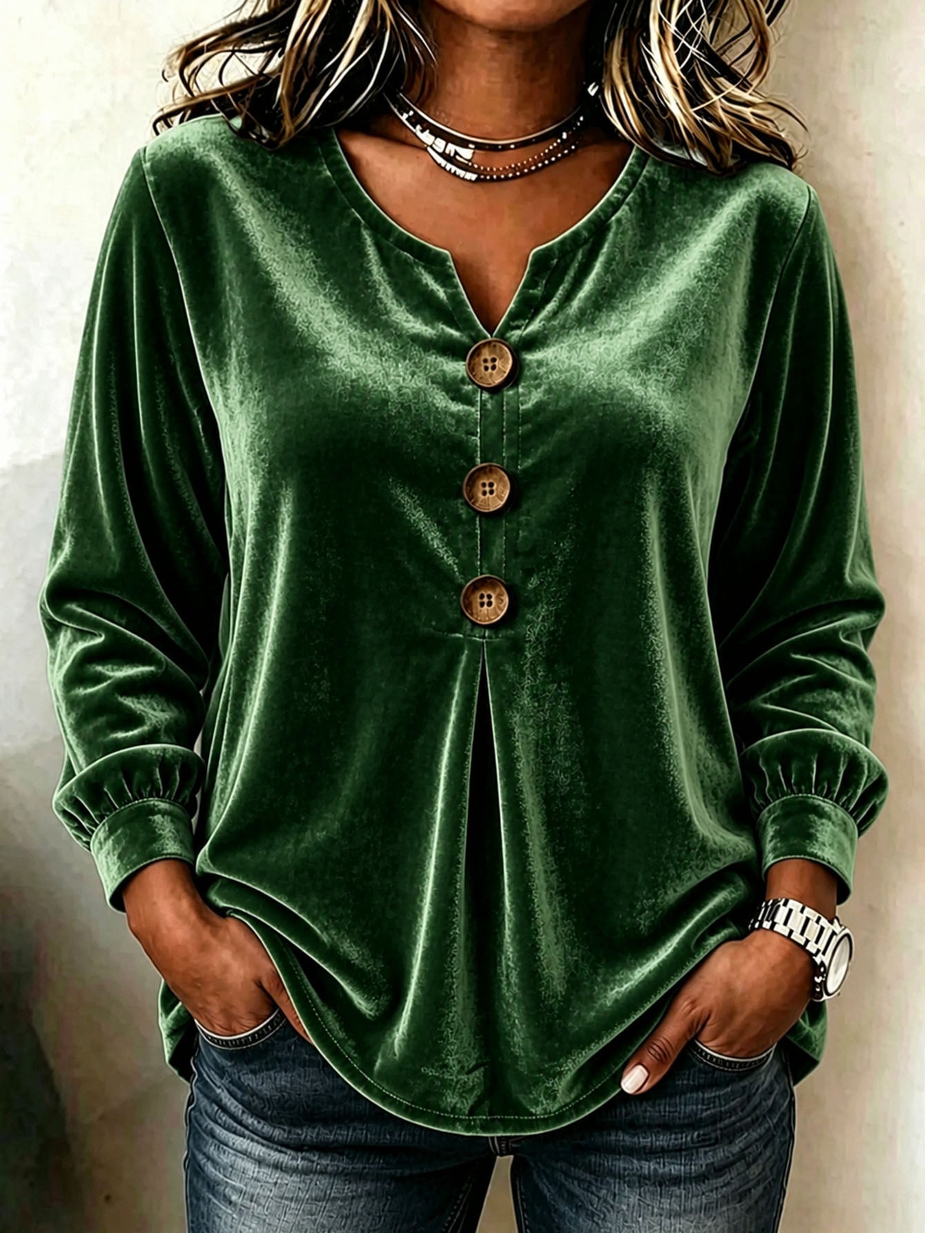 Blouse de velours à manches longues pour femmes